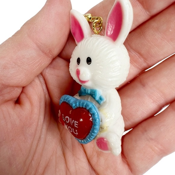 White Easter Bunny I Love You Dangle Pierced Earrings - Picture 7 of 14